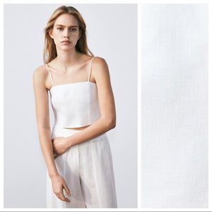 NWT. Massimo Dutti  Limited Edition White 100% Linen Strappy Cropped Top Size 6.